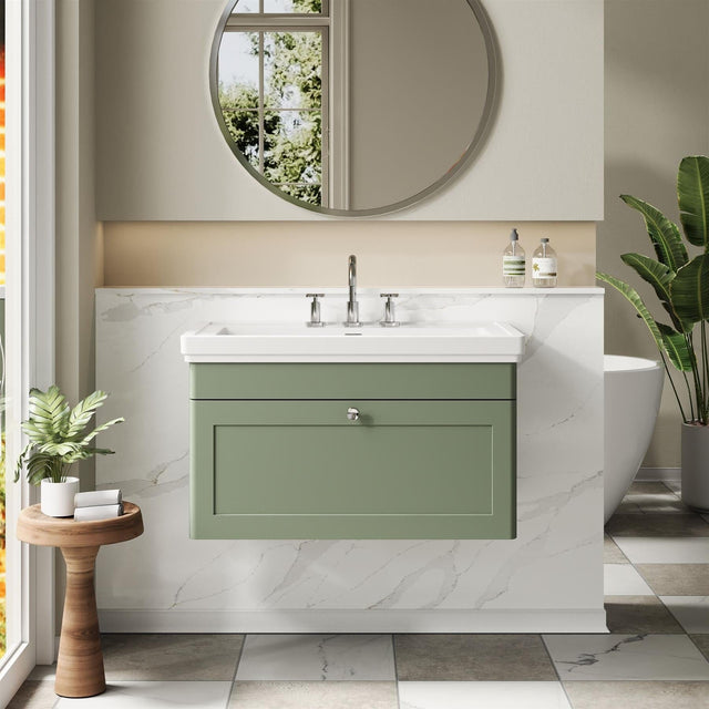 Aquarius Bathrooms Wall Mounted Vanity Unit Green / 3 Aquarius Leighton 800mm Wall Mounted  One Drawer Vanity Unit with Basin