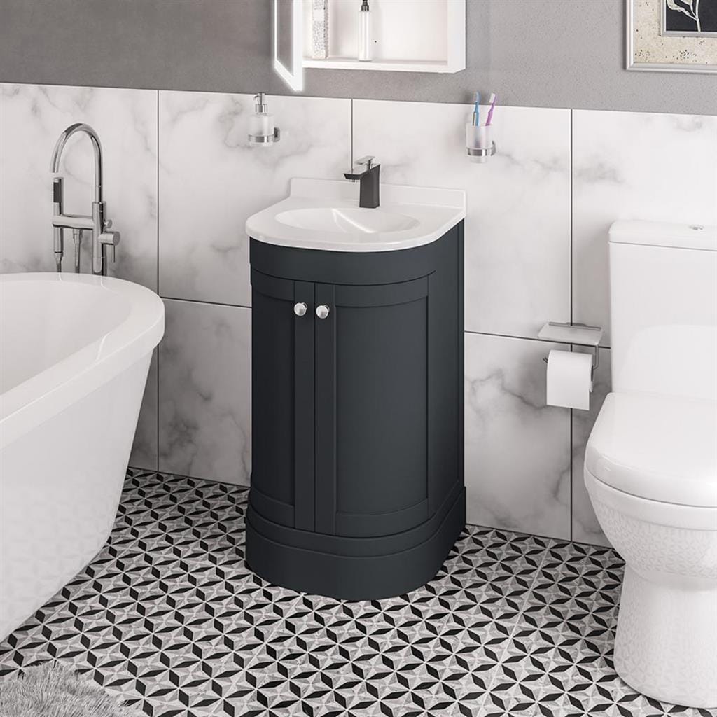 Eastbrook Floor Standing Vanity Unit Matt Anthracite / White Polymarble Eastbrook Hardwick Traditional 500mm Floor Standing Vanity Unit with Basin