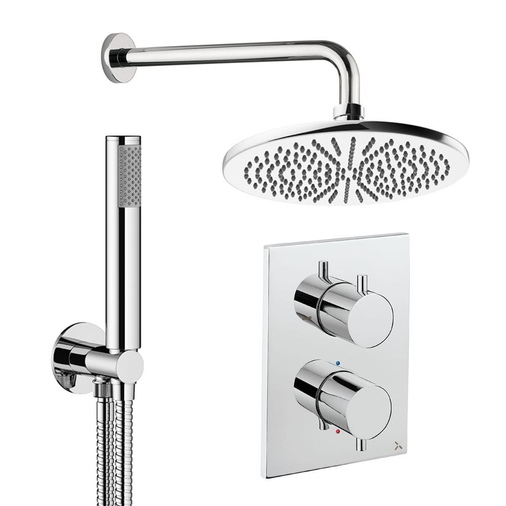 UK Bathroom Store Concealed Shower Set Chrome / Wall Arm / 300mm Crosswater Crossbox Shower Set 3 - 2 Outlet with Pencil Handset and Fixed Overhead Shower