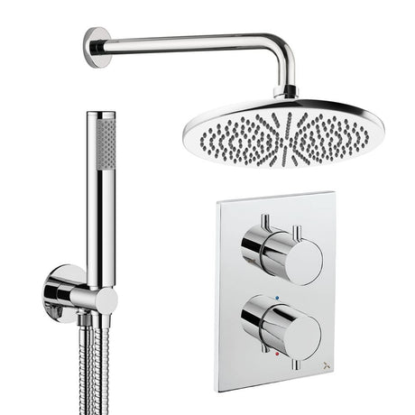 UK Bathroom Store Concealed Shower Set Chrome / Wall Arm / 300mm Crosswater Crossbox Shower Set 3 - 2 Outlet with Pencil Handset and Fixed Overhead Shower