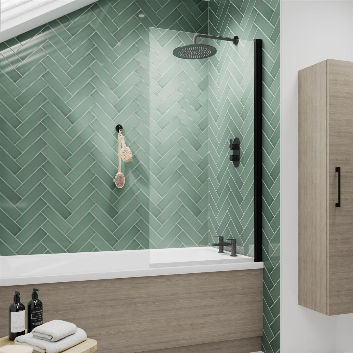 Aquarius Bathrooms Bath Screen Matt Black Aquarius LevAqua Straight 6mm Hinged Bath Screen 1400 x 800mm