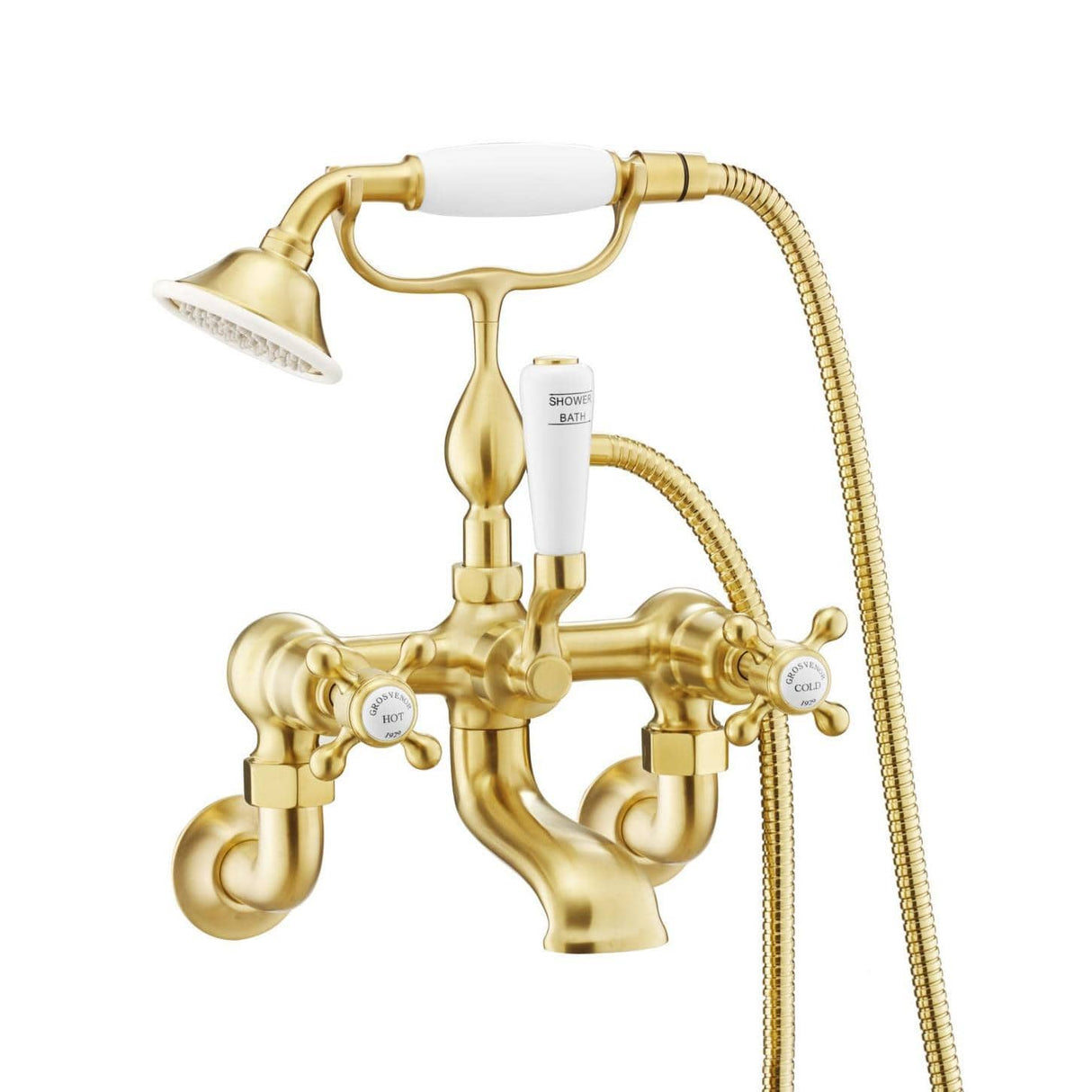 JTP Bath Shower Mixer Brushed Brass JTP Grosvenor Cross Wall Mounted Bath Shower Mixer with Kit