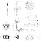 UK Bathroom Store Concealed Shower Set Crosswater Module Shower Set 6 - 3 Outlet with Overhead Shower, Handset and Overflow Bath Filler