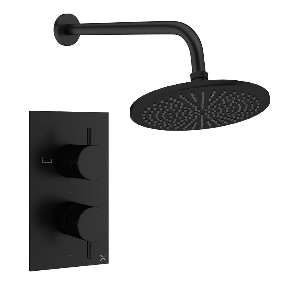 Crosswater Concealed Shower Set Matt Black / Wall Arm / 300mm Crosswater Design 2 Handle 1 Outlet Shower Set