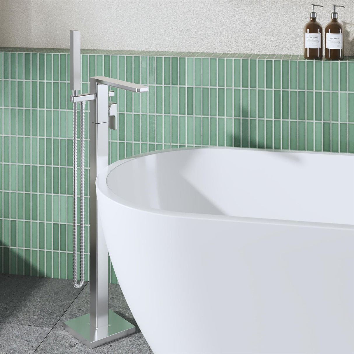 Aquarius Bathrooms Freestanding Bath Filler Chrome Aquarius Tetra Freestanding Bath Mixer Tap with Pencil Shower Handset