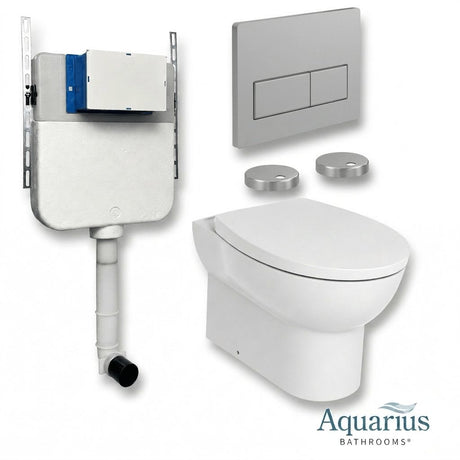 Aquarius Bathrooms Back To Wall Toilet Chrome / Square Aquarius Urbano Rimless Back to Wall Toilet Pack with Cistern, Flush Plate, Soft Closing Seat and Hinge Covers