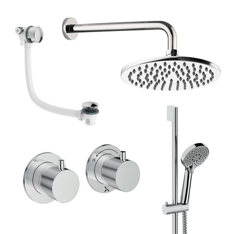 UK Bathroom Store Concealed Shower Set Chrome / Wall Arm / 200mm Crosswater Module Shower Set 7 - 3 Outlet with Riser Rail Kit, Overhead Shower and Overflow Bath Filler