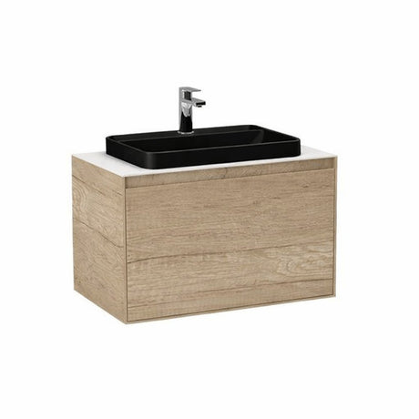Imex Wall Mounted Vanity Unit Natural Oak / White Marble / Black Imex Arco Wall Hung 800mm Single Drawer Vanity Unit with Worktop and Inset Basin