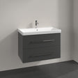 Villeroy & Boch Wall Mounted Vanity Unit Graphite with Chrome Handles Villeroy & Boch Avento Wall Hung Vanity Unit 780mm Two Drawers with Basin