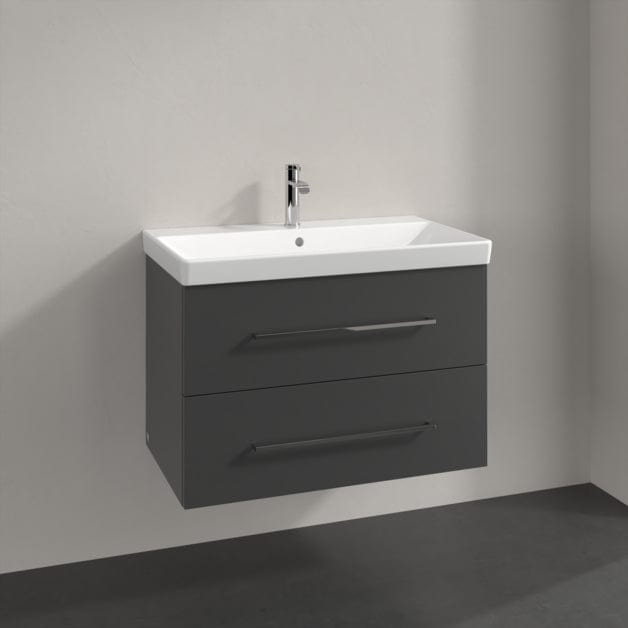 Villeroy & Boch Wall Mounted Vanity Unit Graphite with Chrome Handles Villeroy & Boch Avento Wall Hung Vanity Unit 780mm Two Drawers with Basin