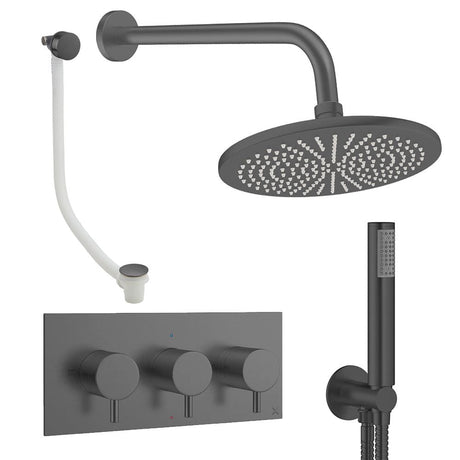 Crosswater Concealed Shower Set Slate / Wall Arm / 300mm Crosswater Design 3 Handle 3 Outlet Shower and Bath Filler Set 8