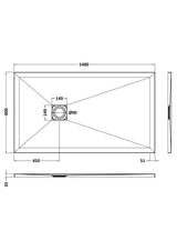 UK Bathroom Store Rectangle Shower Tray 1400x800mm Aquarius Urbano Slimline 33mm Slate Effect Rectangular Stone Resin Shower Tray in Grey Slate