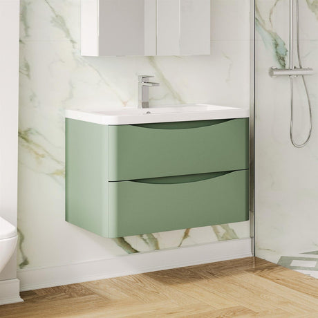 Aquarius Bathrooms Wall Mounted Vanity Unit Green Aquarius Seren 800mm Wall Mounted Two Drawer Vanity Unit with Basin