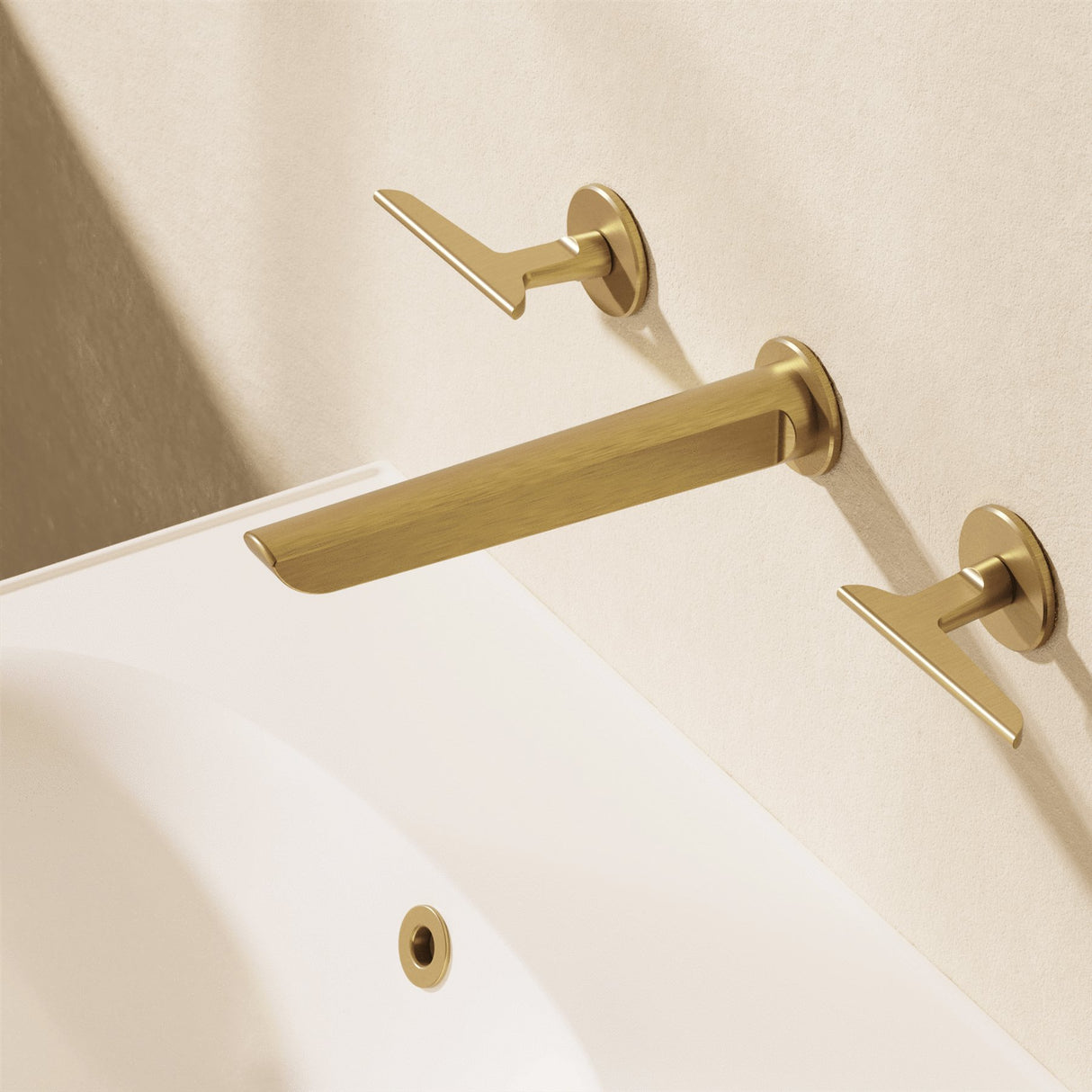 Crosswater Wall Mounted Basin Tap Brushed Brass Crosswater Foile 3 Hole Wall Mounted Basin Mixer Tap