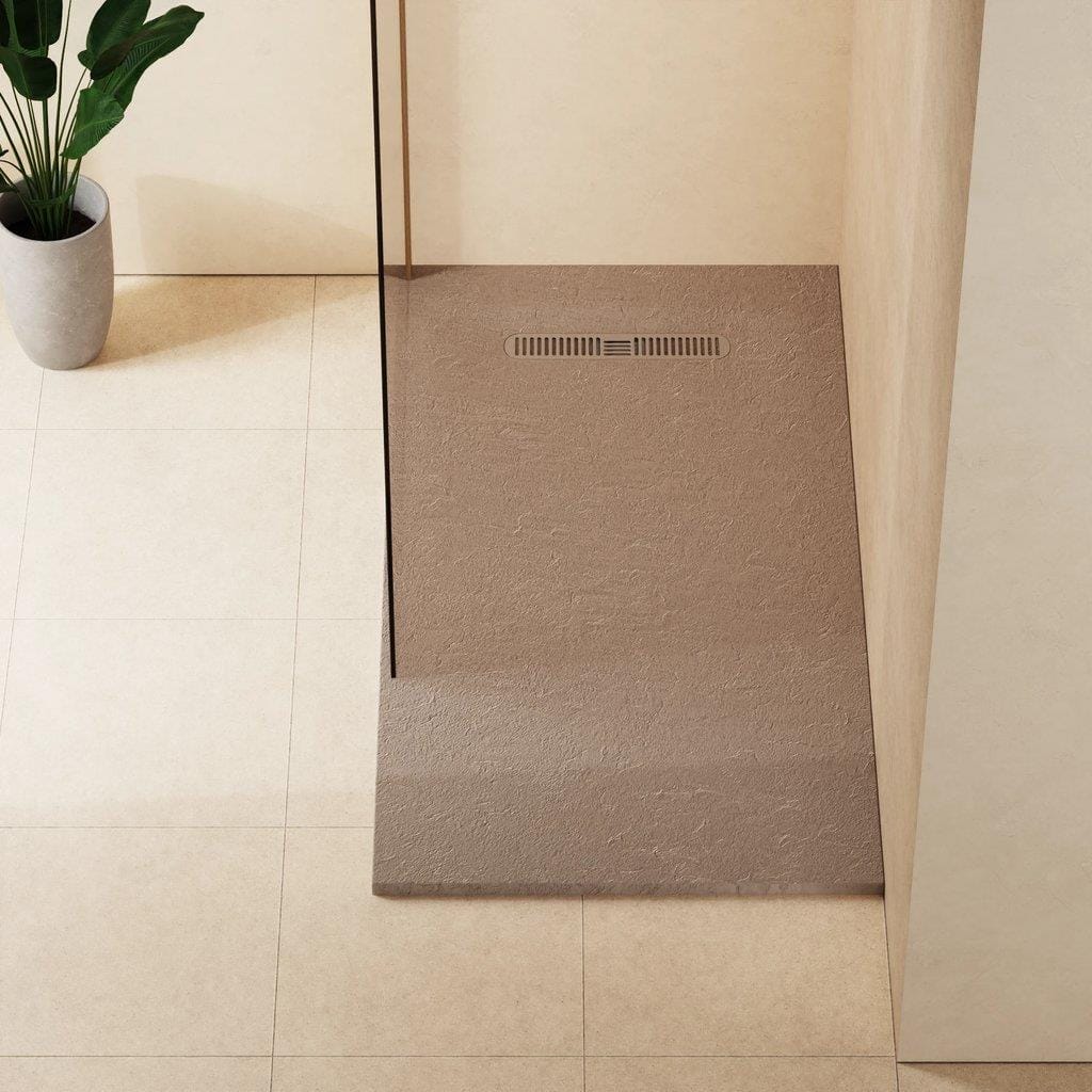 Crosswater Rectangle Shower Tray Brown / 800 x 1500 Crosswater Vito Textured Rectangle Shower Tray with Waste