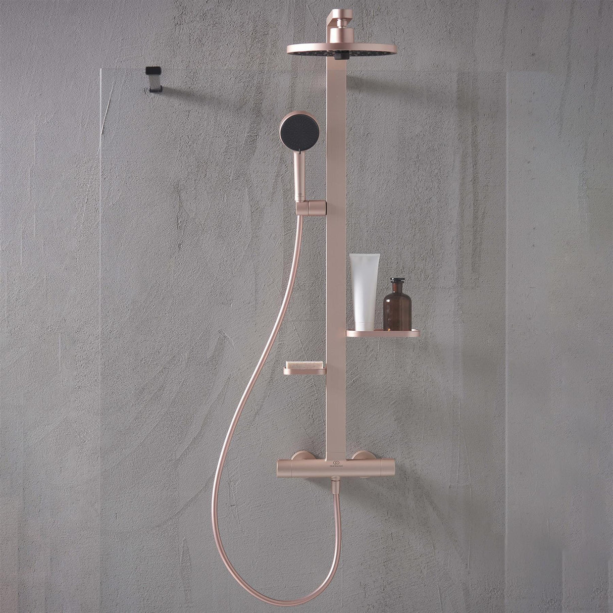 Ideal Standard Exposed Shower Set Ideal Standard Ceratherm ALU+ Exposed Shower Valve Set with Fixed Riser, Showerhead, Handset and Shelves