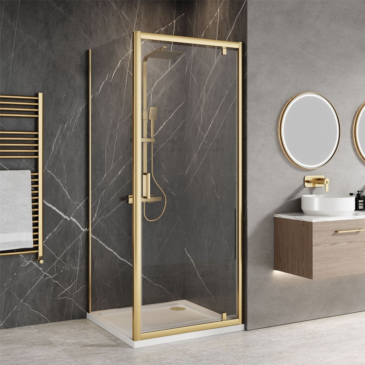 Aquarius Bathrooms Pivot Shower Door Brushed Brass / 800mm Aquarius Urbano 6mm Pivot Shower Door