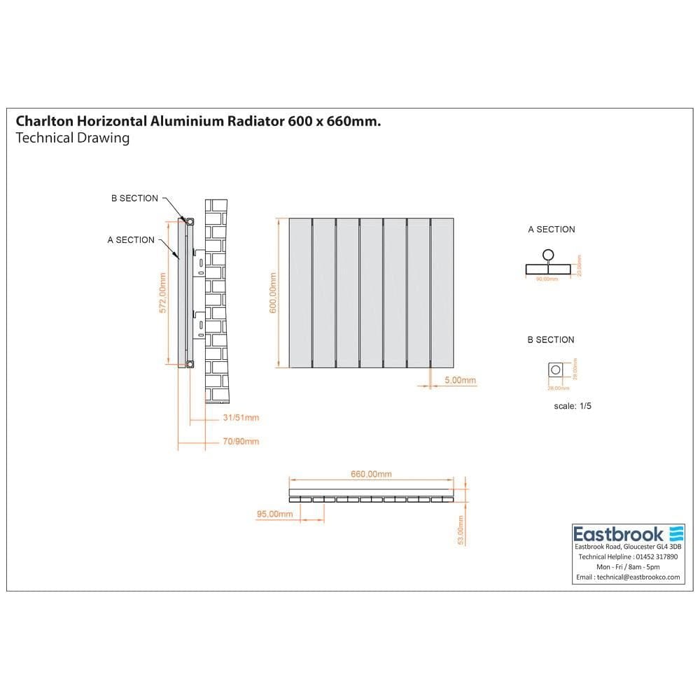 Eastbrook Panel Radiator Eastbrook Charlton Horizontal Aluminium Designer Radiator in Matt Anthracite