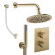 UK Bathroom Store Concealed Shower Set Brushed Brass / Wall Arm / 300mm Crosswater Crossbox Shower Set 9 - 3 Outlet with Fixed Overhead Shower,Pencil Handset and Overflow Bath Filler Waste