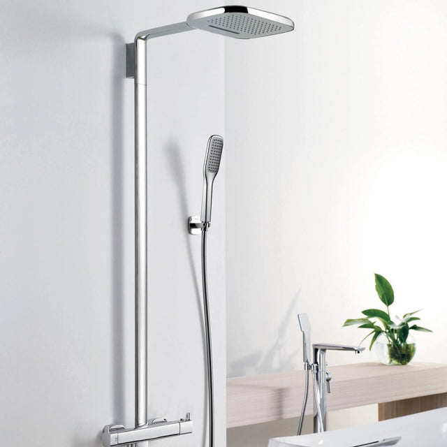 Flova Exposed Shower Set Flova Urban Thermostatic Exposed Shower Valve with Riser, Rainshower Head, and Shower Handset