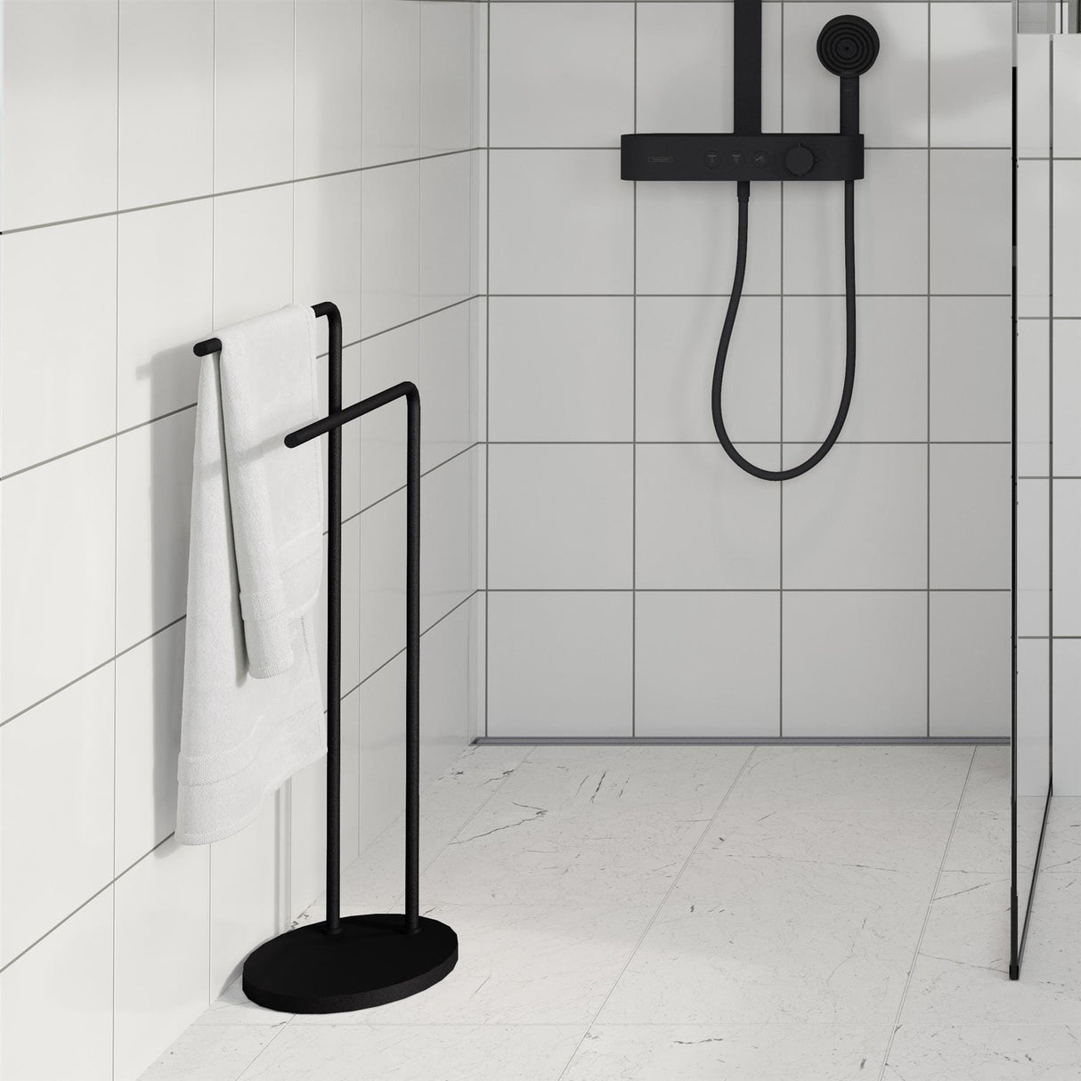 Smedbo Towel Rails and Rings Black Smedbo Beslagsboden Curve Freestanding Double Towel Rail