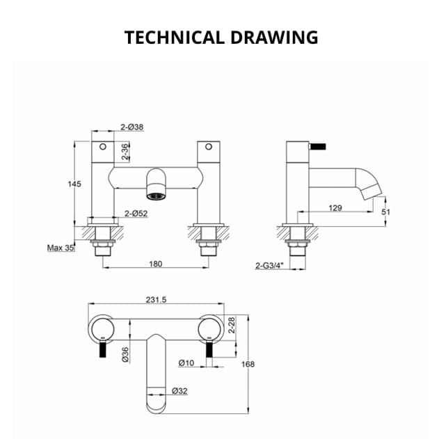 Imex Bath Mixer Imex Ravine Bath Filler in Brushed Brass