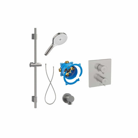 Roca Concealed Shower Set Stainless Steel Effect Roca T-500 Square Thermostatic Concealed Shower Valve with Shower Handset and Slide Rail Set