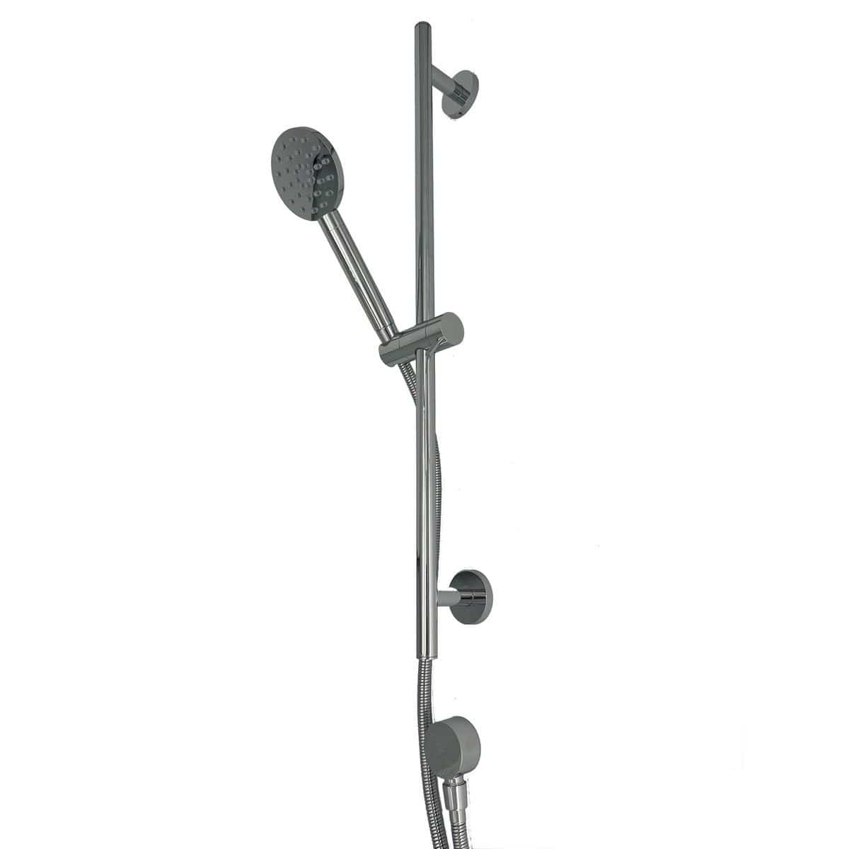TED Shower Riser Rail Chrome TED Round Riser Rail Shower Kit with Handset and Wall Outlet