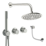 UK Bathroom Store Concealed Shower Set Brushed Nickel / Wall Arm / 200mm Crosswater Module Shower Set 9 - 3 Outlet with Pencil Handset, Overhead Shower and Overflow Filler