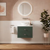 Crosswater Wall Mounted Vanity Unit Sage Green / 610 x 460mm Crosswater Canvass Vanity Unit with White Carrara Marble Effect Worktop