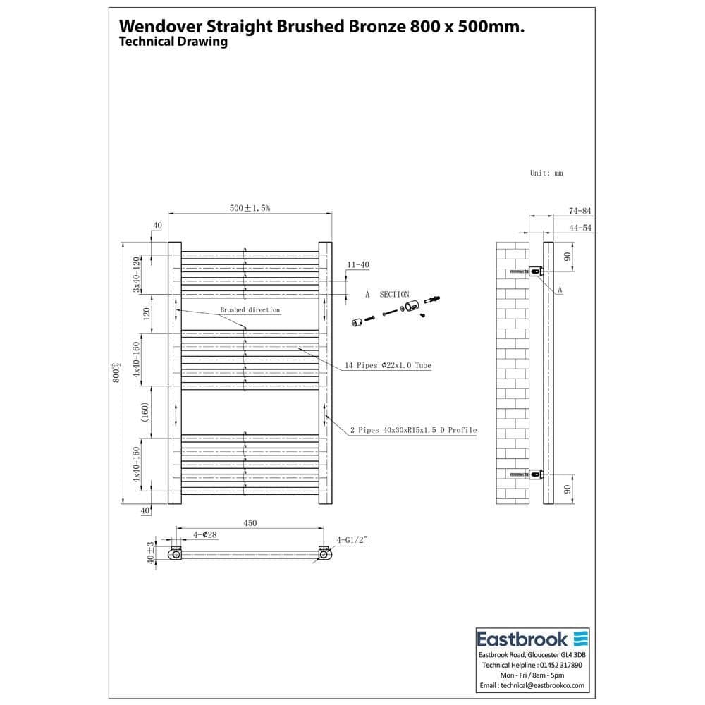 Eastbrook Wendover Straight Heated Towel Rail in Brushed Gunmetal