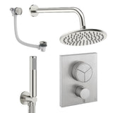 UK Bathroom Store Concealed Shower Set Brushed Nickel / Wall Arm / 200mm Crosswater Crossbox Push Shower Set 7 - 3 Outlet with Fixed Overhead Shower, Pencil Handset and Overflow Bath Filler Waste