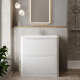 Aquarius Bathrooms Floor Standing Vanity Unit Aquarius Seren 800mm Floor Standing Two Drawer Vanity Unit with Basin