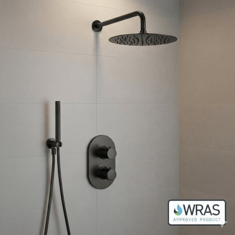 Aquarius Bathrooms Concealed Shower Set Matt Black Aquarius RainLux Round 2 Outlet Shower Set with Shower Head and Single Function Handset