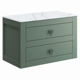 Crosswater Wall Mounted Vanity Unit Sage Green / 710 x 460mm Crosswater Canvass Vanity Unit with White Carrara Marble Effect Worktop