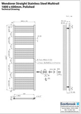 Eastbrook Ladder Rail Eastbrook Wendover Straight Vertical Heated Towel Rail in Polished Stainless Steel