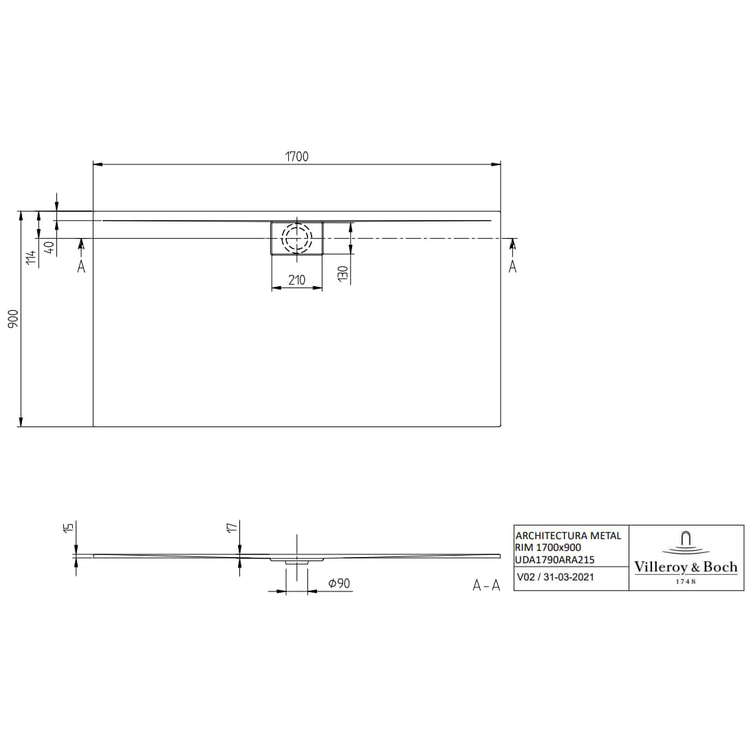 Villeroy & Boch Rectangle Shower Tray Villeroy & Boch Architectura Metalrim Rectangular Shower Tray in Alpin White