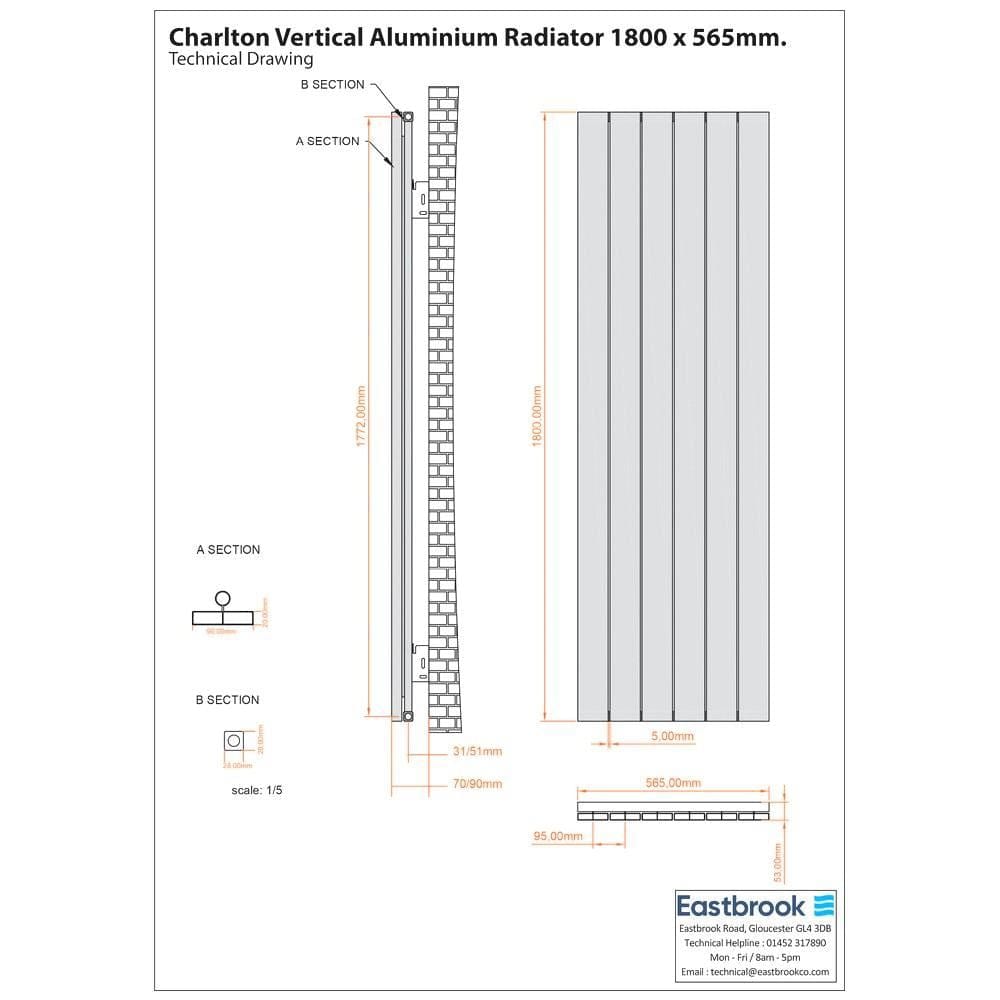 Eastbrook Panel Radiator Eastbrook Charlton Vertical Aluminium Designer Radiator in Matt Anthracite
