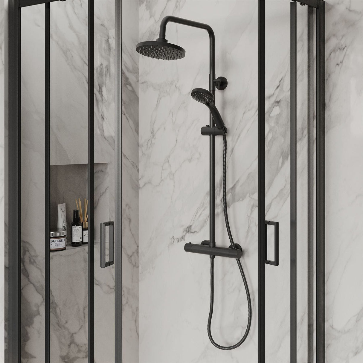 Aquarius Bathrooms Quadrant Shower Enclosure Matt Black / 1000x800mm Aquarius Urbano 6mm Quadrant Shower Enclosure 1850mm