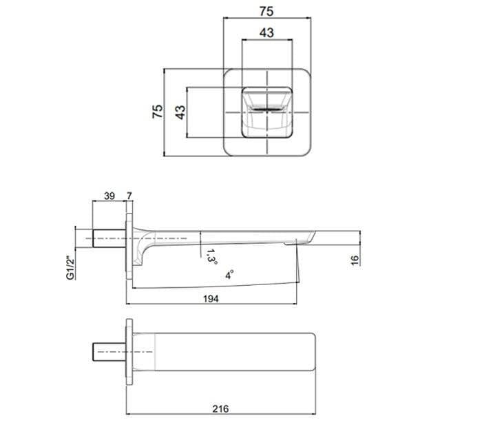 Villeroy & Boch Bath Spout Villeroy & Boch Subway 3.0 Wall Mounted Bath Spout Tap