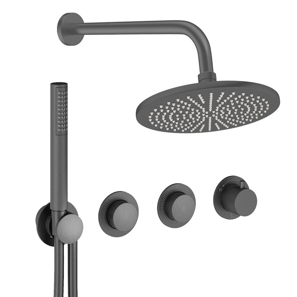 UK Bathroom Store Concealed Shower Set Slate / Wall Arm / 300mm Crosswater Module Shower Set 8 - 2 Outlet with Pencil Handset and Overhead Shower