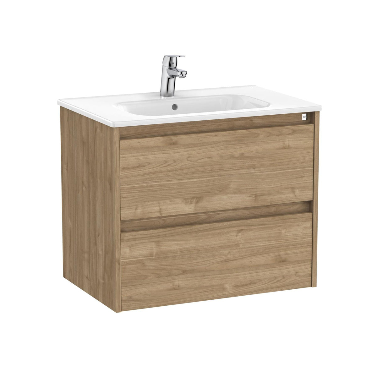 Roca Wall Mounted Vanity Unit Walnut Roca Tenet 700mm Wall Mounted Two Drawer Vanity Unit with Basin