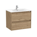 Roca Wall Mounted Vanity Unit Walnut Roca Tenet 700mm Wall Mounted Two Drawer Vanity Unit with Basin