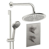 UK Bathroom Store Concealed Shower Set Brushed Nickel / Wall Arm / 300mm Crosswater Crossbox Shower Set 4 - 2 Outlet with Riser Rail Kit and Fixed Overhead Showerhead