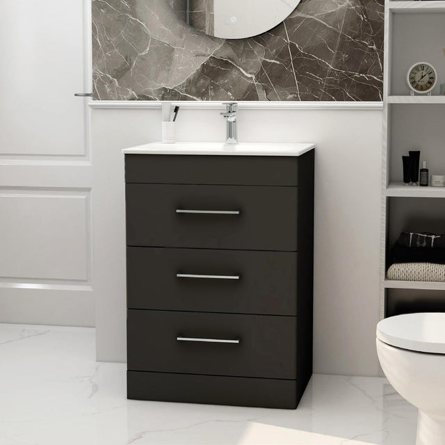 Imex Floor Standing Vanity Unit Matt Black / White Imex Croma Floor Standing Three Drawer 600mm Vanity Unit with 1 Tap Hole Basin