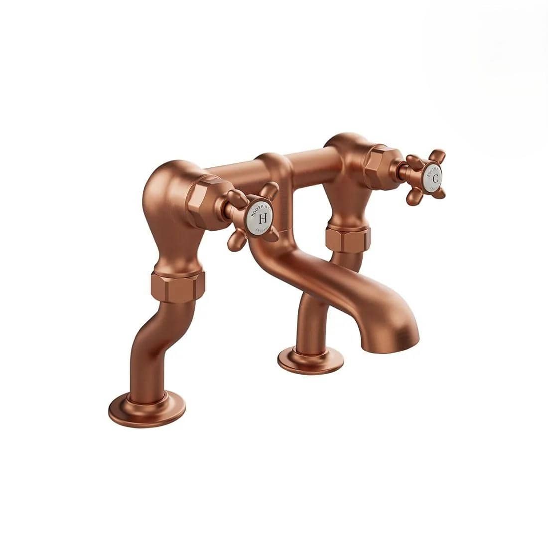 Vado Bath Mixer Brushed Bronze/Crackled White Booth & Co. Axbridge Crosshead Bath Filler Tap