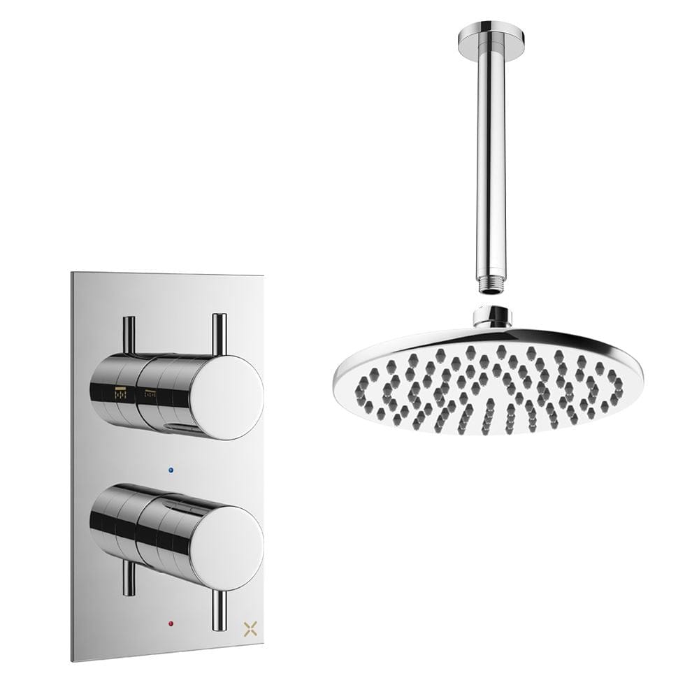 Crosswater Concealed Shower Set Chrome / Ceiling Arm / 200mm Crosswater Design 2 Handle 1 Outlet Shower Set