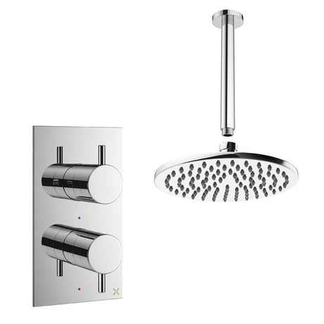 Crosswater Concealed Shower Set Chrome / Ceiling Arm / 200mm Crosswater Design 2 Handle 1 Outlet Shower Set