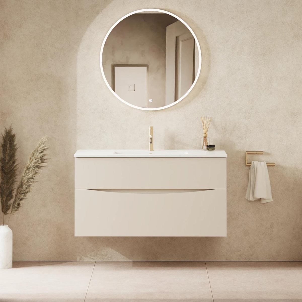 Crosswater Wall Mounted Vanity Unit 1000mm / Warm Stone Crosswater Glide II Wall Mounted Two Drawer Vanity Unit with Basin