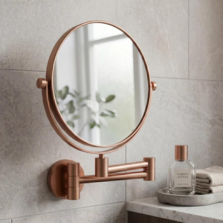 Smedbo Cosmetic and Shaving Mirror Brushed Copper Smedbo Outline Round Extendable Magnified Mirror